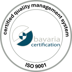 Zertifikatssiegel ISO 9001 – certified quality management system, bavaria certification